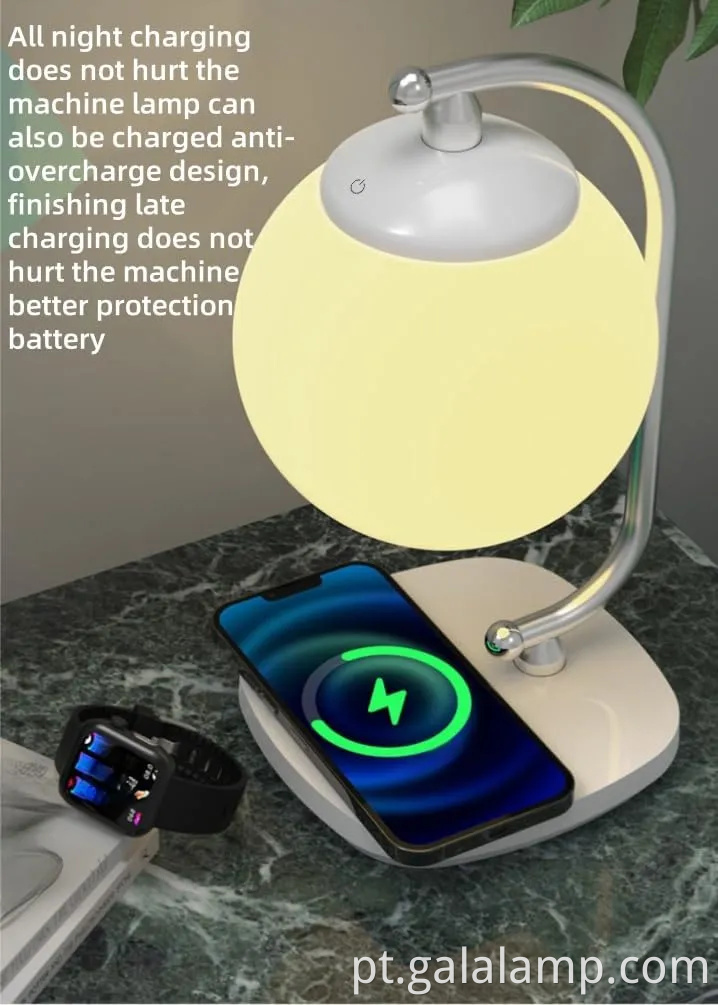 Lâmpada de mesa de LED regulável com carregamento sem fio para o quarto